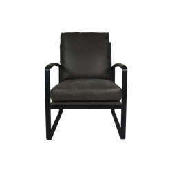 HSM Collection -fauteuil miami-95x65x95-donker -leder/metaal