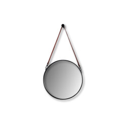 HSM Collection -ronde spiegel met riem-49x3x68--metaal/kunstleder