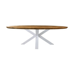 HSM Collection -ovale eettafel fishbone-240x110x76--eiken/metaal