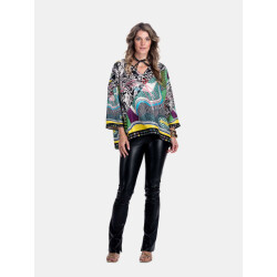 Mucho Gusto Tunic seta met zwart-wit 'thank you for the music' print