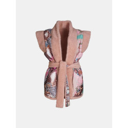 Mucho Gusto Teddy gilet reversible roze teddy met multikleurige slangenprint