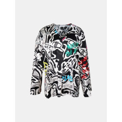 Mucho Gusto Blouse rno in zwart-wit ‘thank you for the music’ print