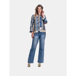 Mucho Gusto Blouse roma chic patchwork in blauw