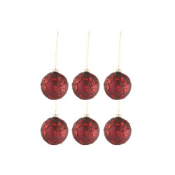 J-Line D- doos van 6 kerstballen blaadjes glitter glas mat kerst small -