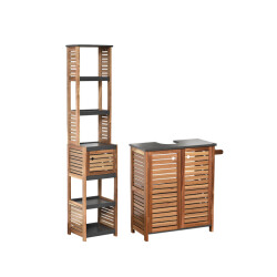4goodz Badkamermeubel acacia set wastafelonderkast met kolomkast hoog