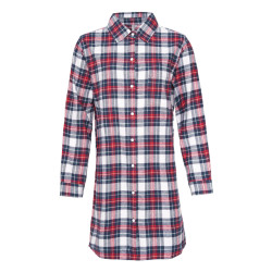 By Louise Dames pyjama nachthemd lang flanel geruit rood/blauw