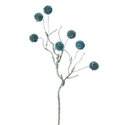 Sia Deco Tak van kunstmatige glitterpompons blauw h50