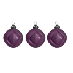 Sia Deco Set van 3 decoratieve paarse glazen kerstballen d10