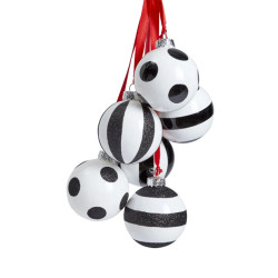 Sia Deco Set van 6 decoratieve kerstballen van wit en zwart glas d6