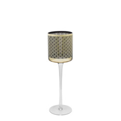 Sia Deco Decoratieve kandelaar op voet in goud en transparant glas h30