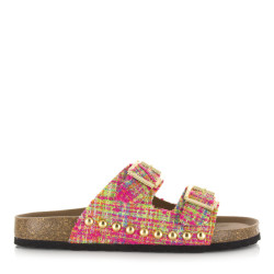 DWRS Label Dwrs malibu tweed | pink slippers met gesp dames