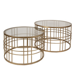 Clayre & Eef Salontafel set van 2 Ø75x46 / Ø66x41 cm metaal glas