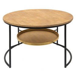 Clayre & Eef Salontafel Ø 81x52 cm zwart hout ijzer bijzettafel