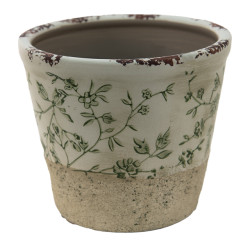 Clayre & Eef Clayre & eef bloempot Ø 12x10 cm wit keramiek rond bladeren bloempot