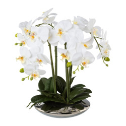 Kopu ® kunstplant orchidee 4 takken 41cm in zilveren schaal -