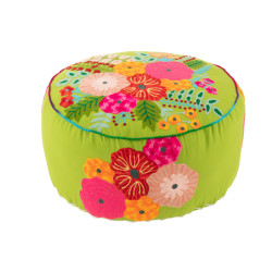 J-Line D- poef rond bloemen geborduurd katoen/polyester 50x50x35cm