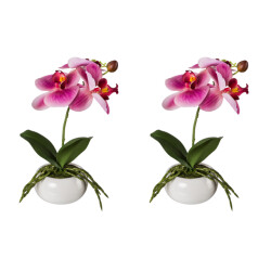 Kopu ® set 2 stuks kunstplant mini orchidee 27 cm in witte sierpot -