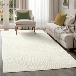 Muratap Japandi abstract vloerkleed laagpolig modern design effen uni creme-