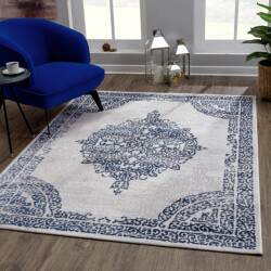 Muratap Evra vintage vloerkleed klassiek design laagpolig tapijt blauw-