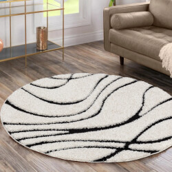 Muratap Luxus shaggy plus hoogpolig vloerkleed skandi design /zwart rond -