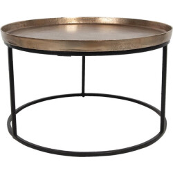Vtw Living Moderne bijzettafel van metaal rond zwart brons ronde salontafel -