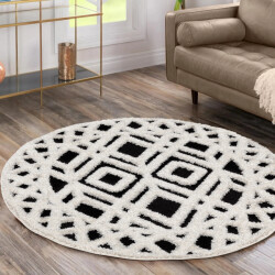 Muratap Luxus shaggy plus hoogpolig vloerkleed hoog laag design creme/ rond -