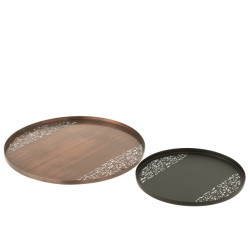 J-Line D- set van twee plateau rond metaal brons/zwart 40x40x1cm