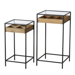 4goodz Set 2 bijzettafels tripoli zwart metaal/glas 35x68 en-43x83 cm
