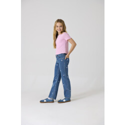 Only Kogjuicy wide leg heart emb jeans n blue denim