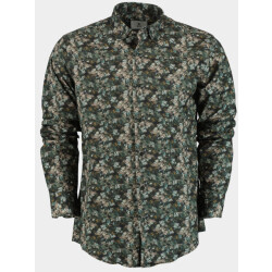 Bos Bright Blue Casual hemd lange mouw green leaves 28402/v03