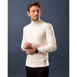 Kollekt Merino-lyocell twist check turtle trui off white