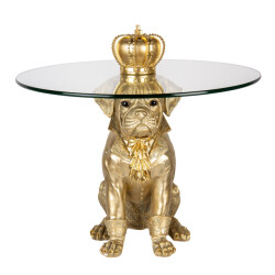 Clayre & Eef Bijzettafel rond hond Ø 55x55 cm kunststof glas