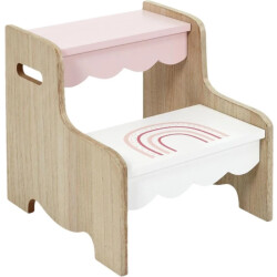 Home Deco Factory Houten kinderopstapje regenboog design roze wit 33 cm