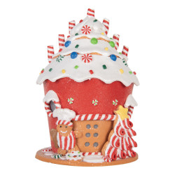 Clayre & Eef Gingerbread house met led 23x23x32 cm wit kunststof