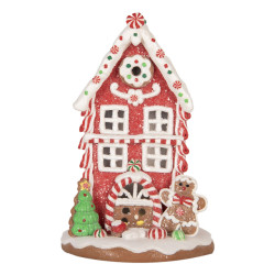 Clayre & Eef Gingerbread house met led 14x14x22 cm rood kunstleer metaal