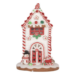 Clayre & Eef Gingerbread house met led 14x14x22 cm wit kunststof