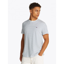 Tommy Hilfiger Dm0dm20377 0bb slim stripe tee -  ecru tempo blue t-shirt 