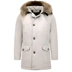 Enos Winterjas parka met grote echte bontkraag beige