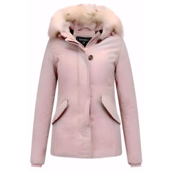 Matogla Korte winterjas met te echte bontkraag roze
