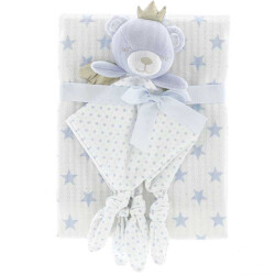 Unique Living blanket+cuddle cloth baby bear 100x75cm blue