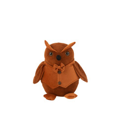 J-Line deurstop uil bouclé/velvet cognac 20x19x28cm