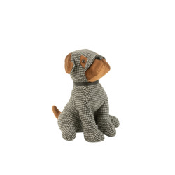 J-Line deurstop hond geruit polyester /bruin large 29x32x33cm