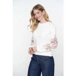 Geisha 52140-24 010 sweater embroiderd sleeves off-white