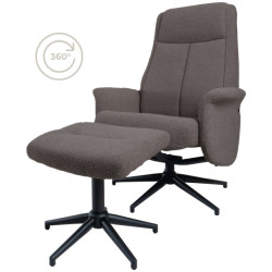 Home67 Relaxfauteuil bindy + hocker bouclé brown