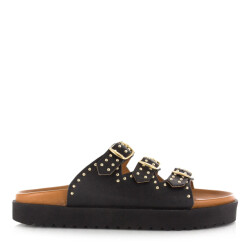 DWRS Label Dwrs miami slippers | black/gold slippers met gesp dames