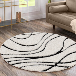 Muratap Luxus shaggy plus hoogpolig vloerkleed skandi design /zwart rond -