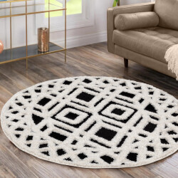 Muratap Luxus shaggy plus hoogpolig vloerkleed hoog laag design creme/ rond -