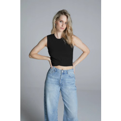 Homage to Denim H-cs25m72 rib cropped top with knot