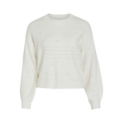 Vila Viril ls o-neck pointelle knit top off-white