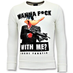 Local Fanatic Rhinestones sweater shooting duck gun trui